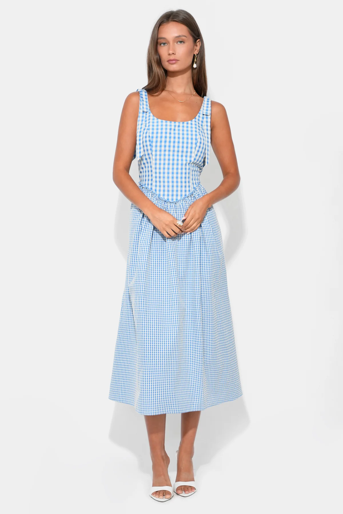 Camila Bow Straps Gingham Midi Dress - Image 4