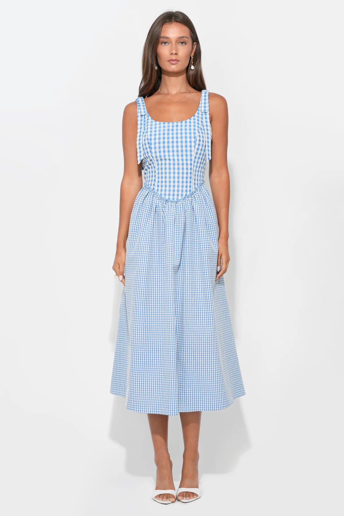 Camila Bow Straps Gingham Midi Dress - Image 5