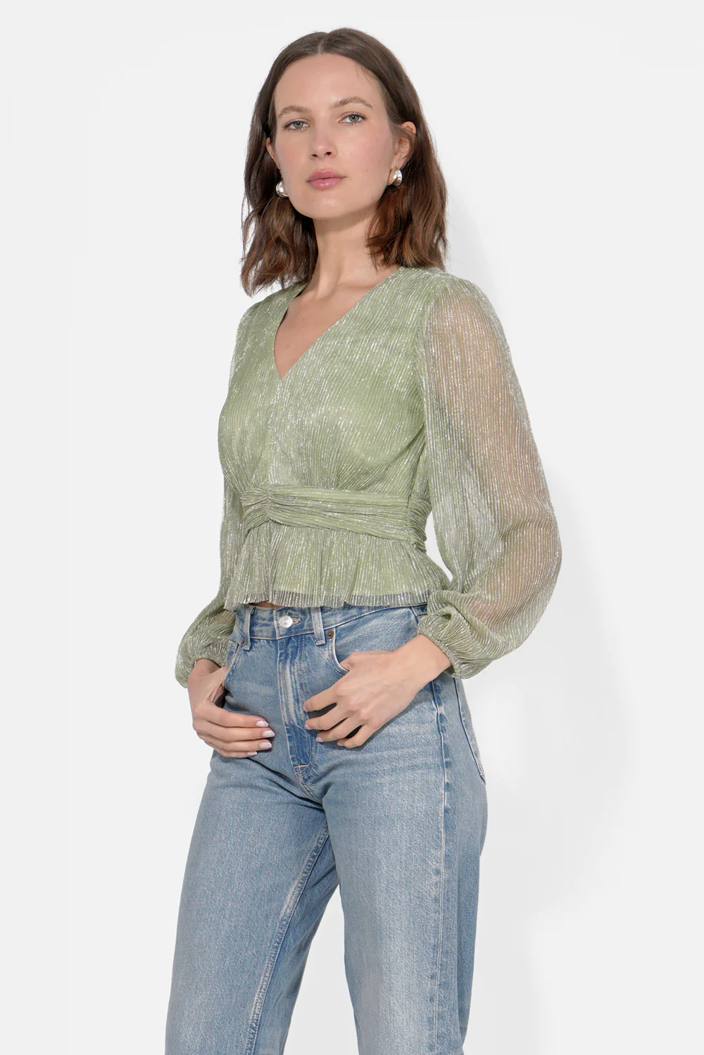 Carmen Metallic Plisse Blouse - Image 3
