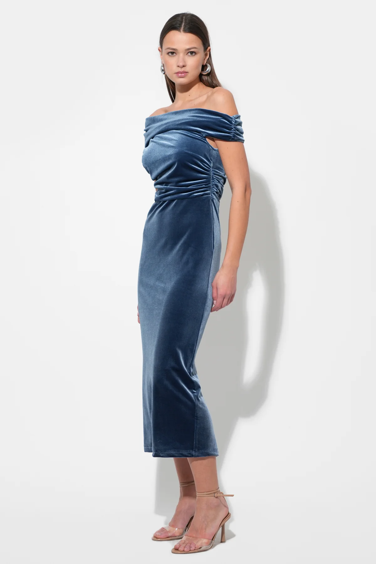 Casette Off Shoulder Velvet Midi Dress - Image 2