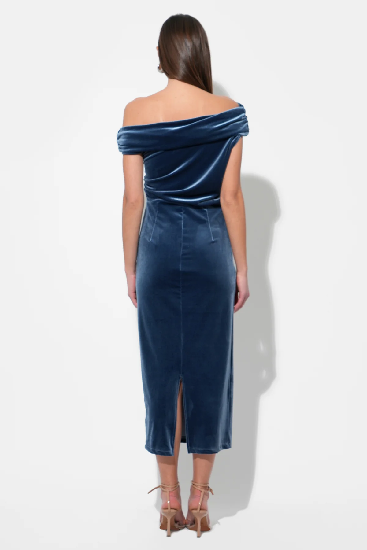 Casette Off Shoulder Velvet Midi Dress - Image 4