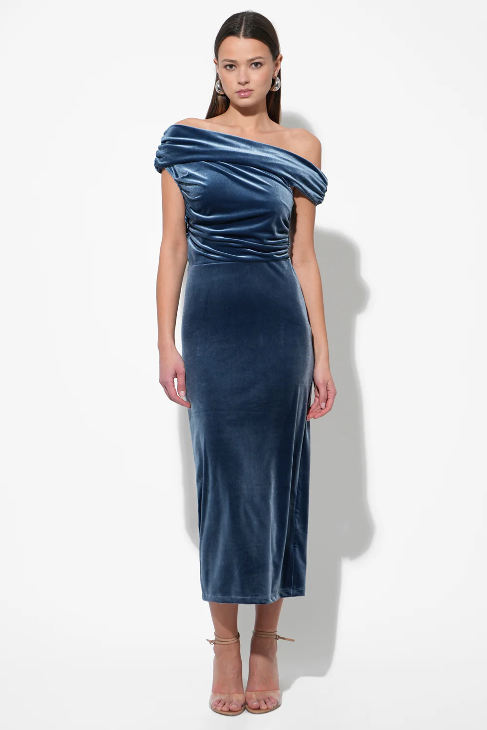 Casette Off Shoulder Velvet Midi Dress - Image 5