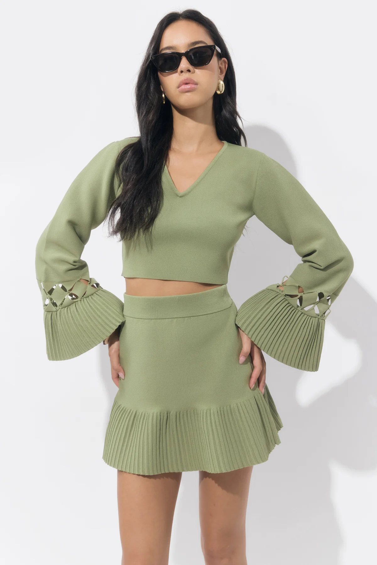 Cassia Pleated Rib Mini Skirt - Image 4