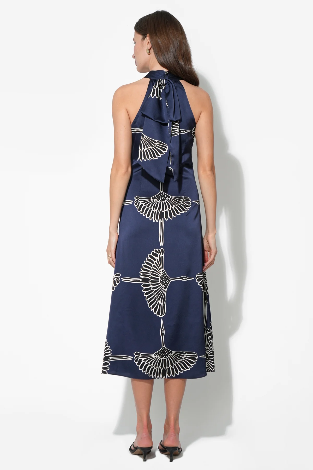 Cecelia Halter Ribbon Tie Satin Midi Dress - Image 3