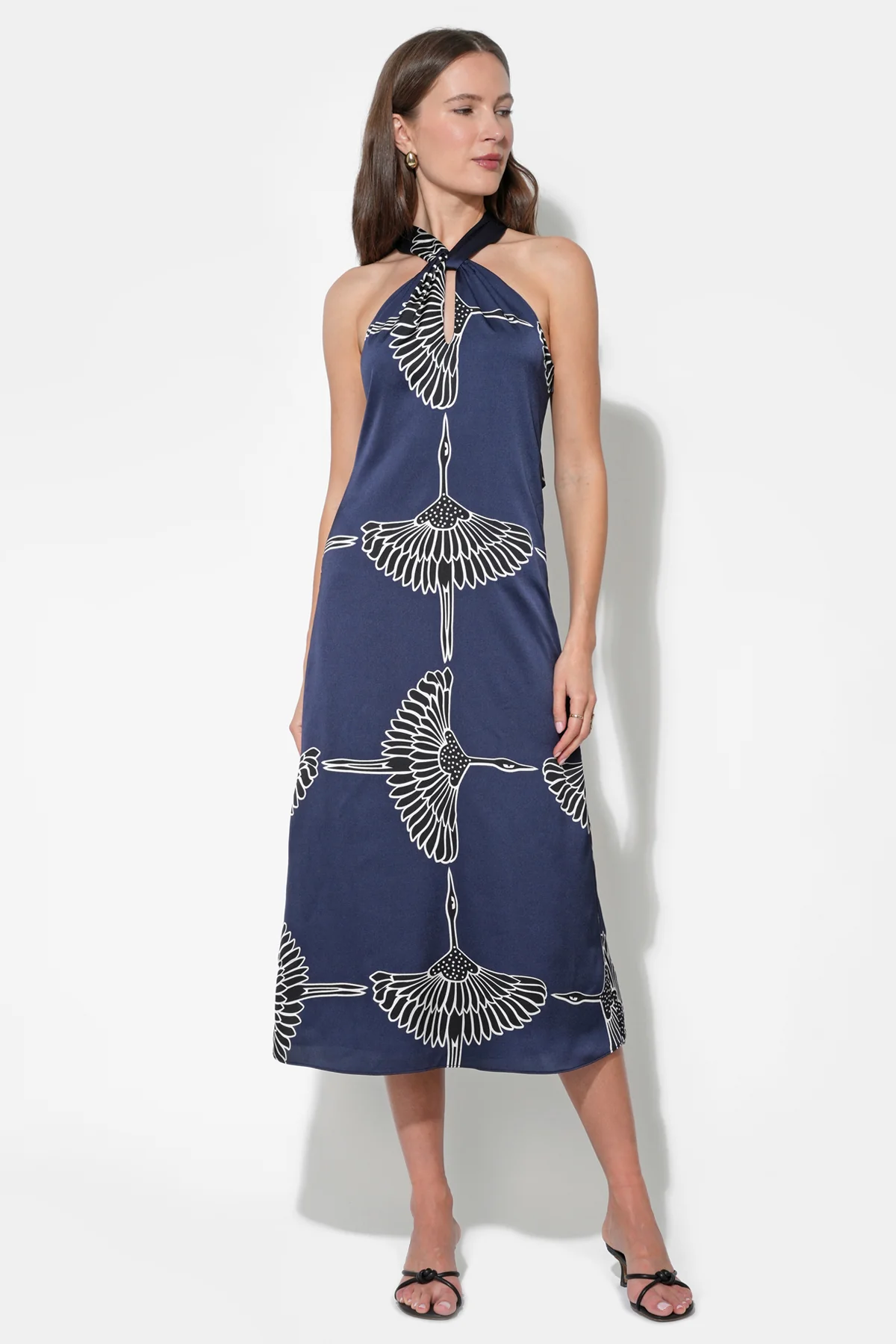 Cecelia Halter Ribbon Tie Satin Midi Dress - Image 4