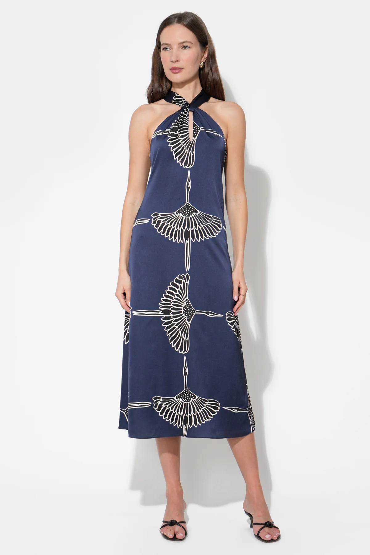 Cecelia Halter Ribbon Tie Satin Midi Dress - Image 5