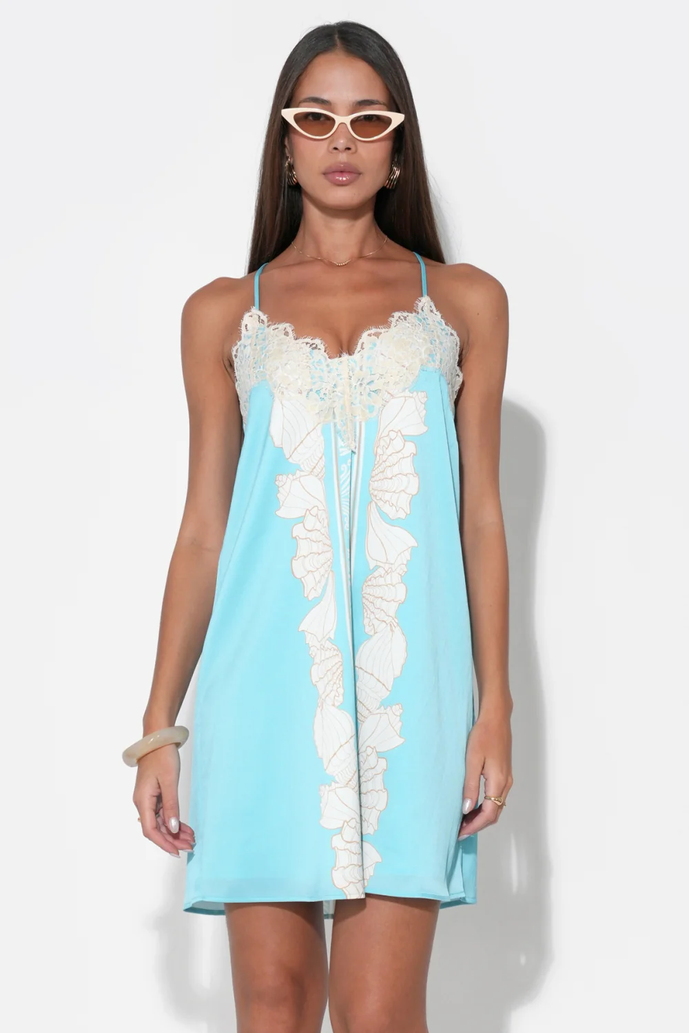 Celeste Lace Trim Printed Seashell Mini Dress - Image 3