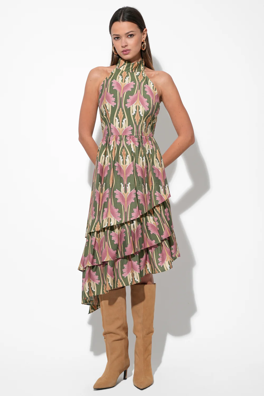 Chriselle High Neck Tiered Floral Midi Dress - Image 2