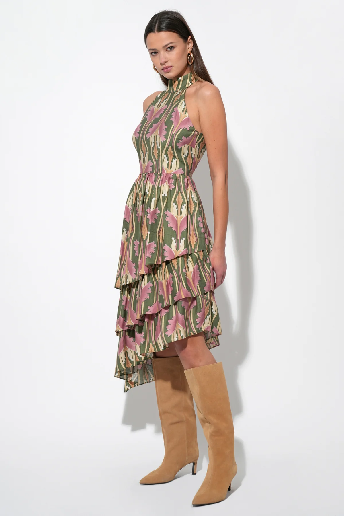 Chriselle High Neck Tiered Floral Midi Dress - Image 4