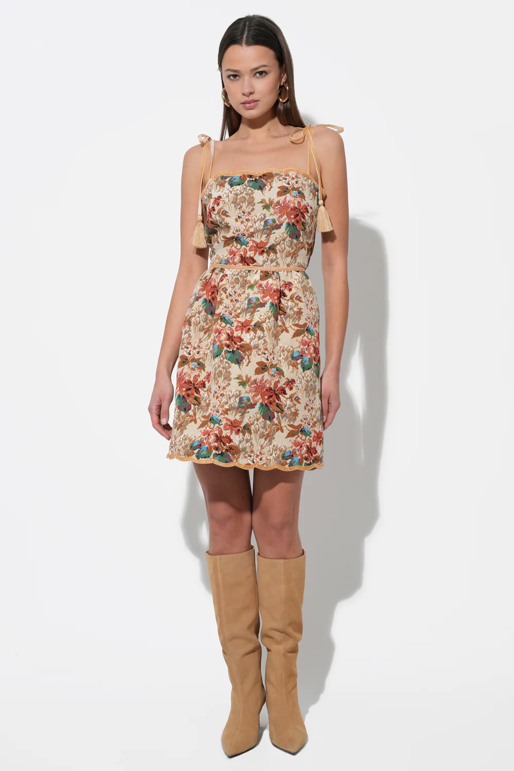 Cindy Tapestry Mini Scalloped Dress