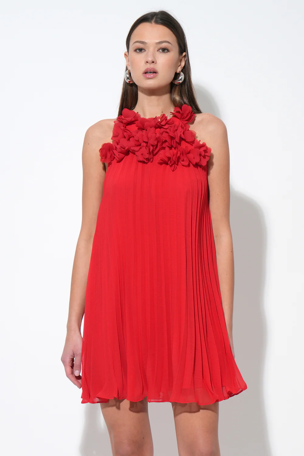 Corey Halter Pleated Dress with 3D Floral Applique - Image 3