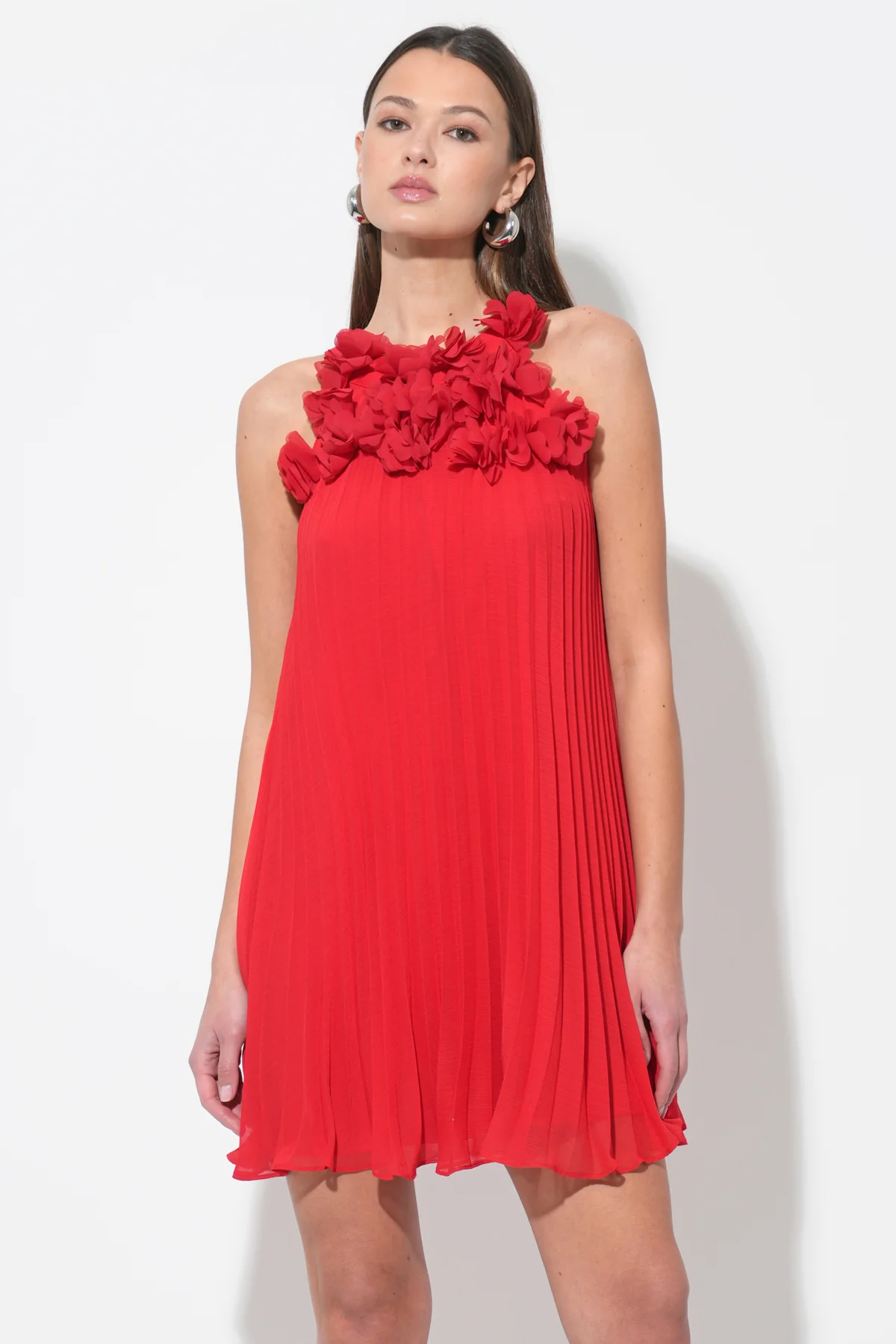 Corey Halter Pleated Dress with 3D Floral Applique - Image 4