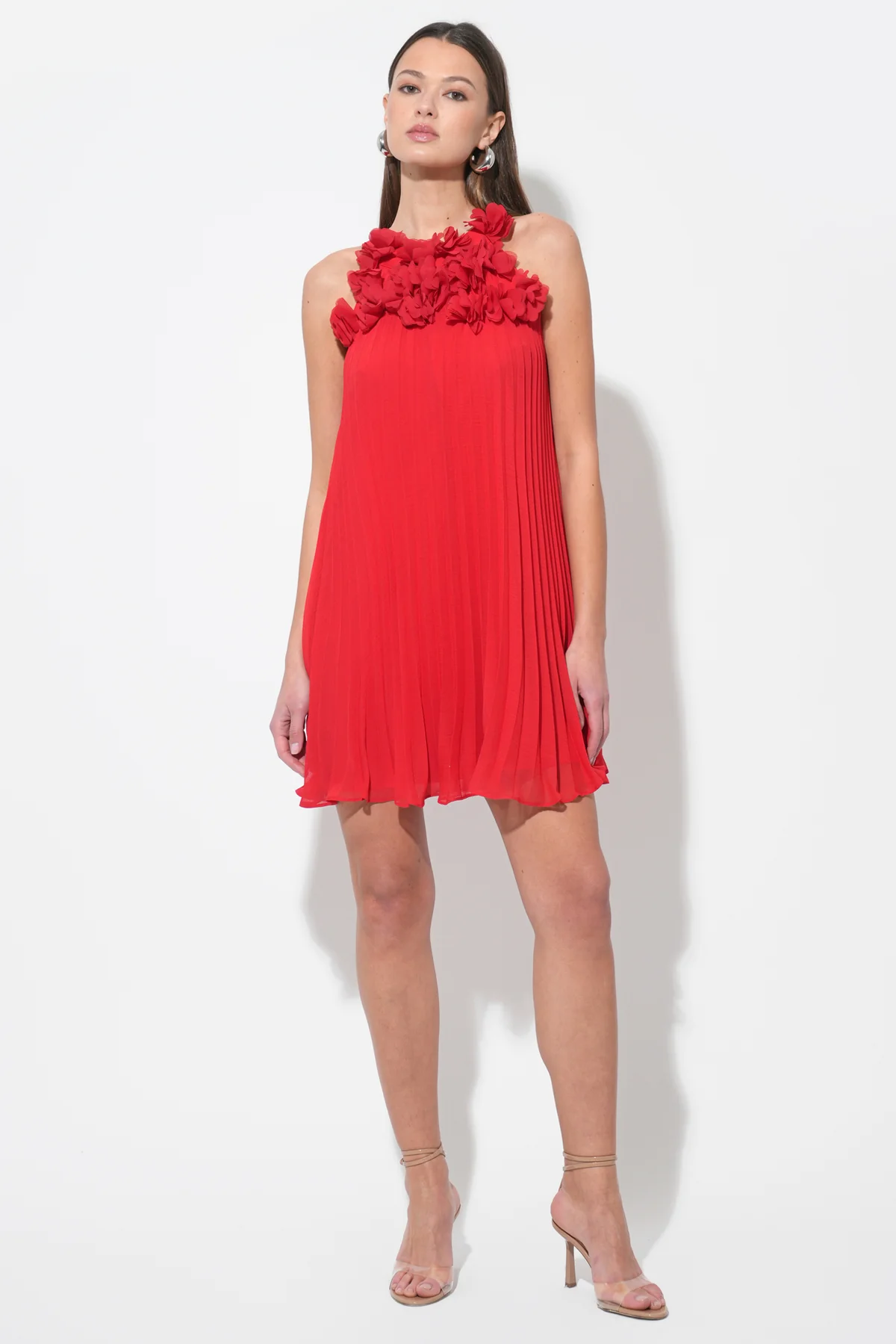 Corey Halter Pleated Dress with 3D Floral Applique - Image 6