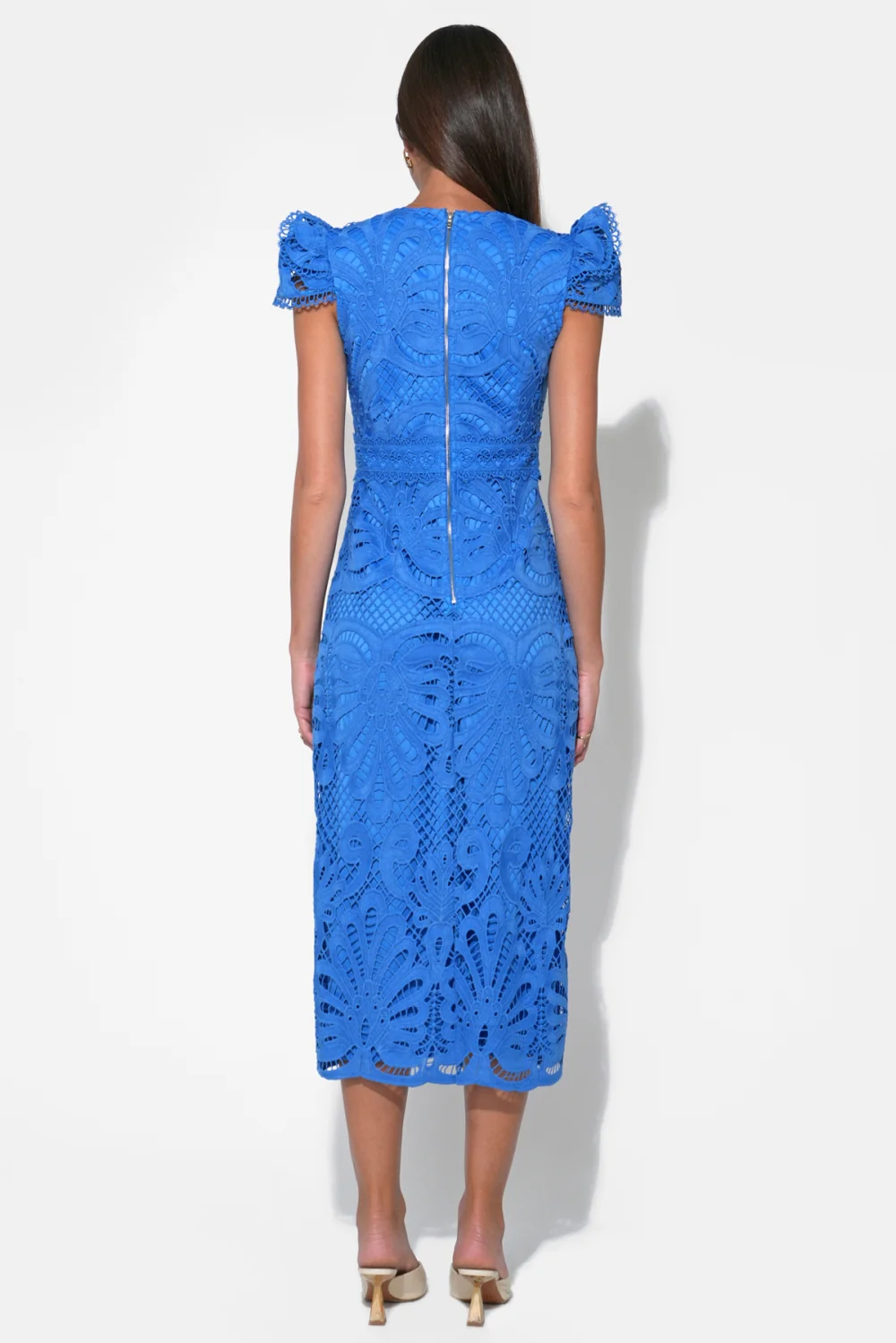 Daisy Cap Sleeve Scallop Lace Midi Dress - Image 3