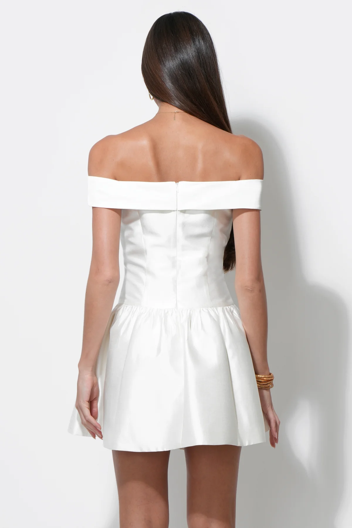 Darcy Off Shoulder Satin Drop Waist Mini Dress - Image 4