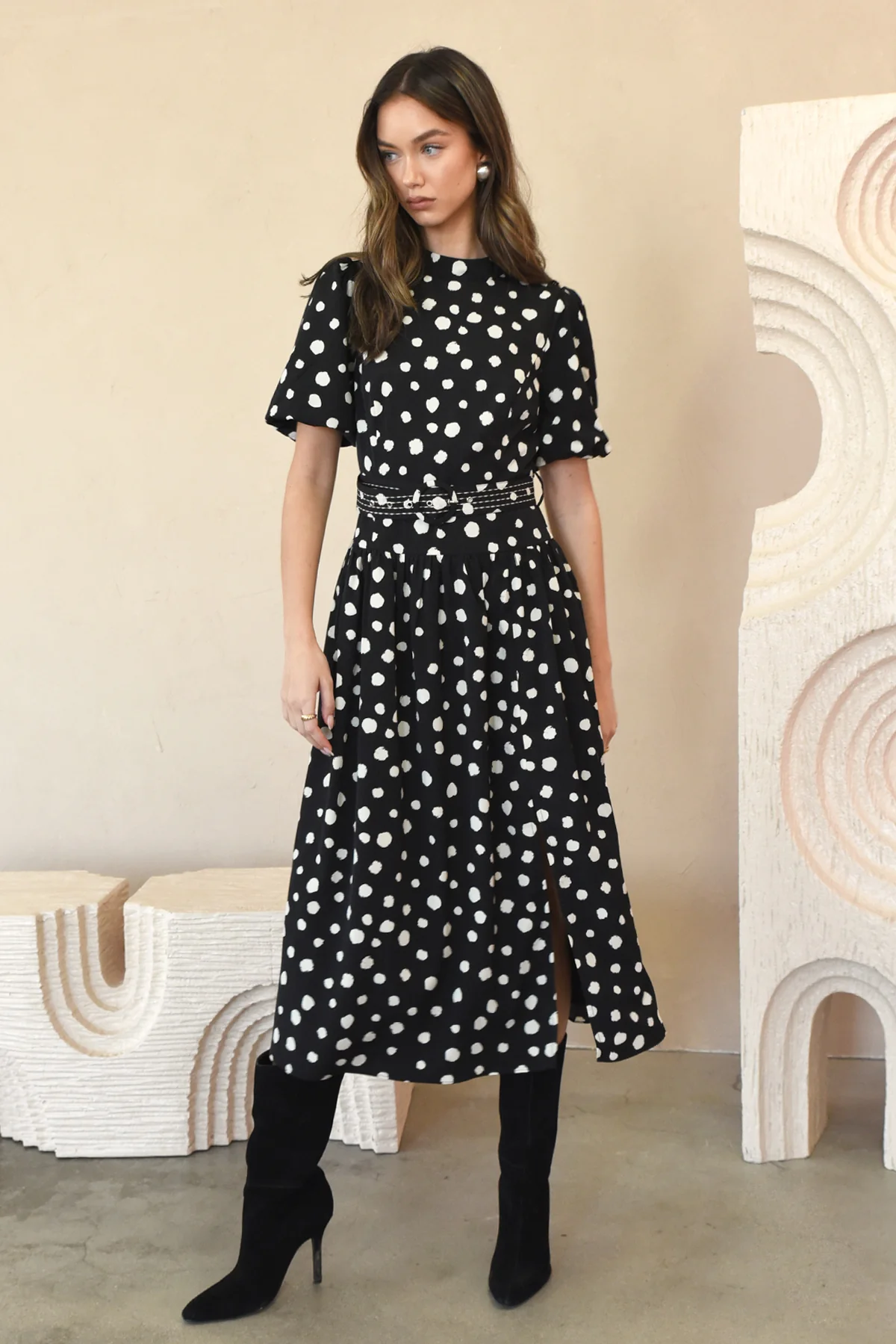Darlene Polkadot Belted Midi Dress - Image 5