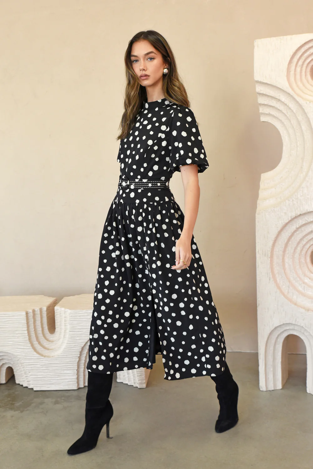 Darlene Polkadot Belted Midi Dress - Image 6