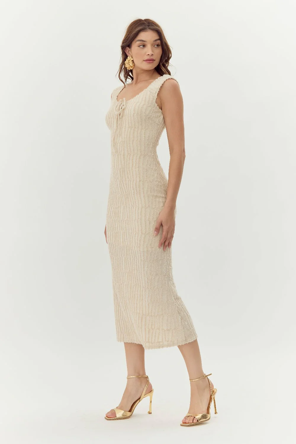 Delaney Front Tie Textured Burnout Knit Midi Dress - Image 3