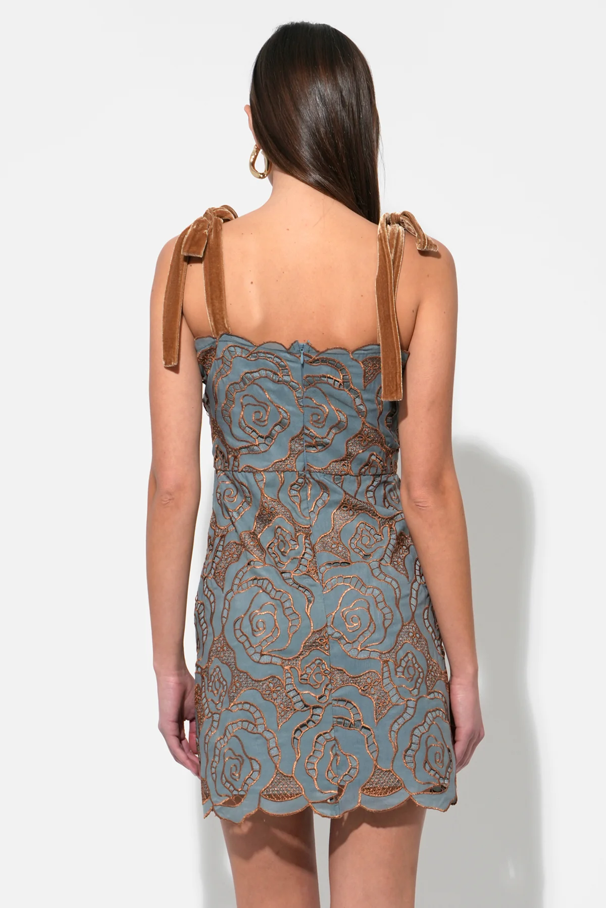 Donna Velvet Tie Strap 3D Lace Mini Dress - Image 3