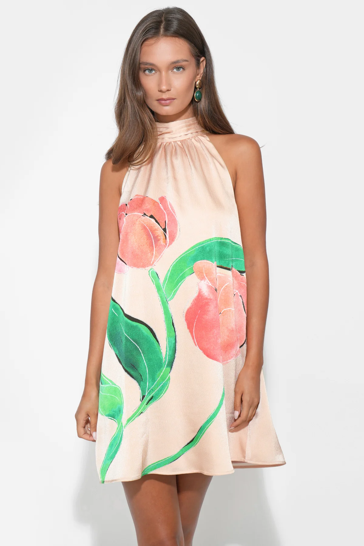 Eden Halter Neck Tie Large Floral Mini Dress
