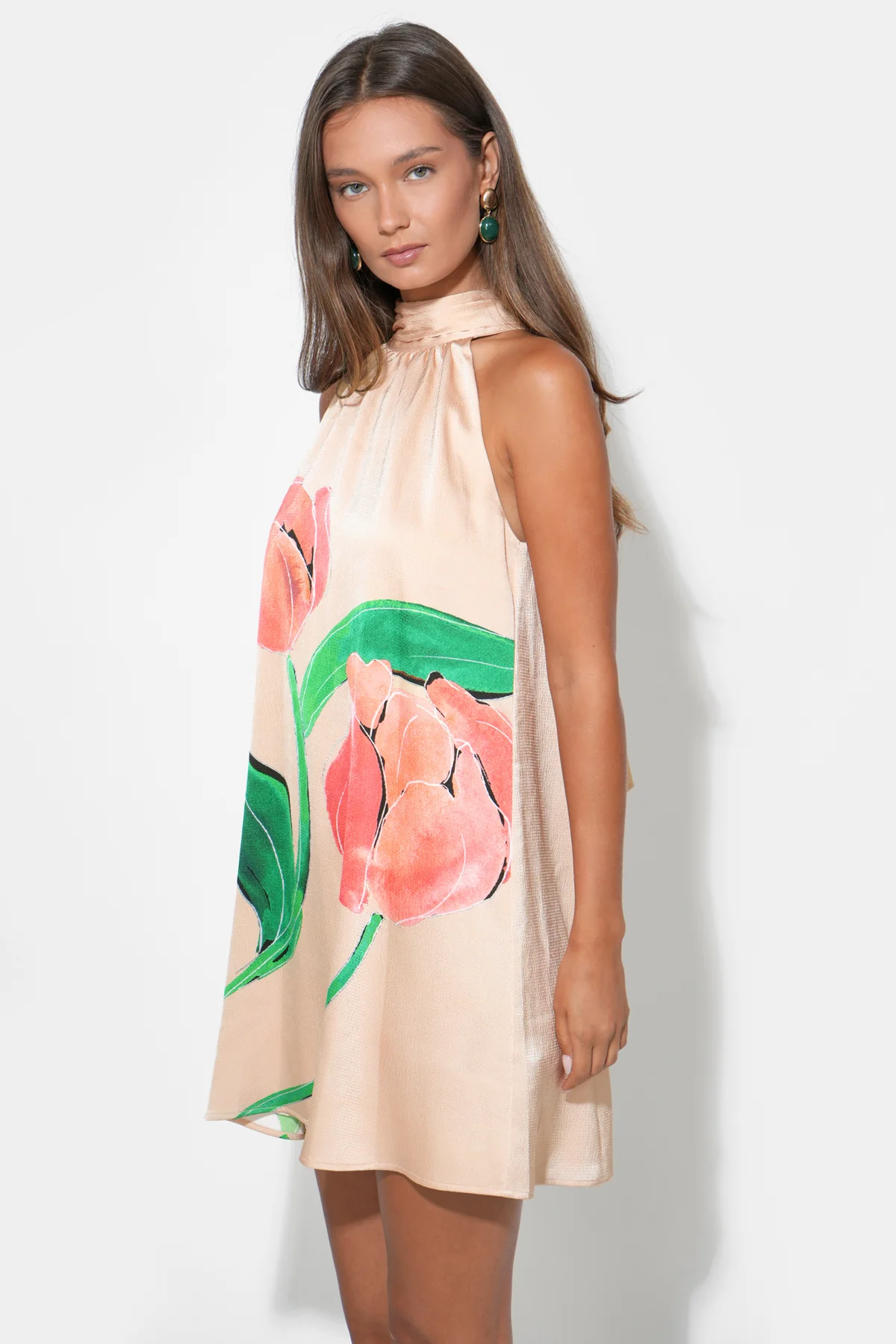 Eden Halter Neck Tie Large Floral Mini Dress - Image 3