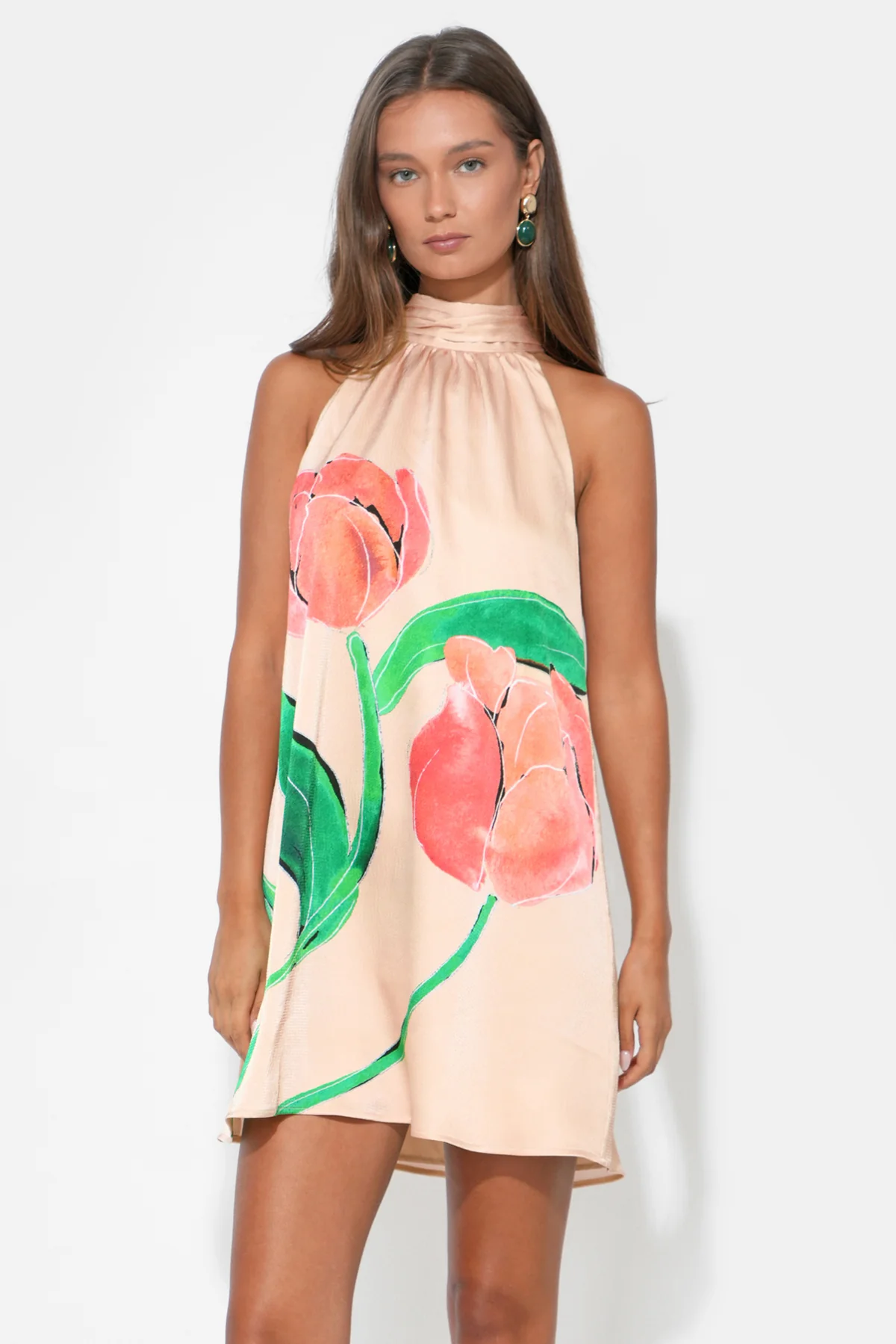 Eden Halter Neck Tie Large Floral Mini Dress - Image 4