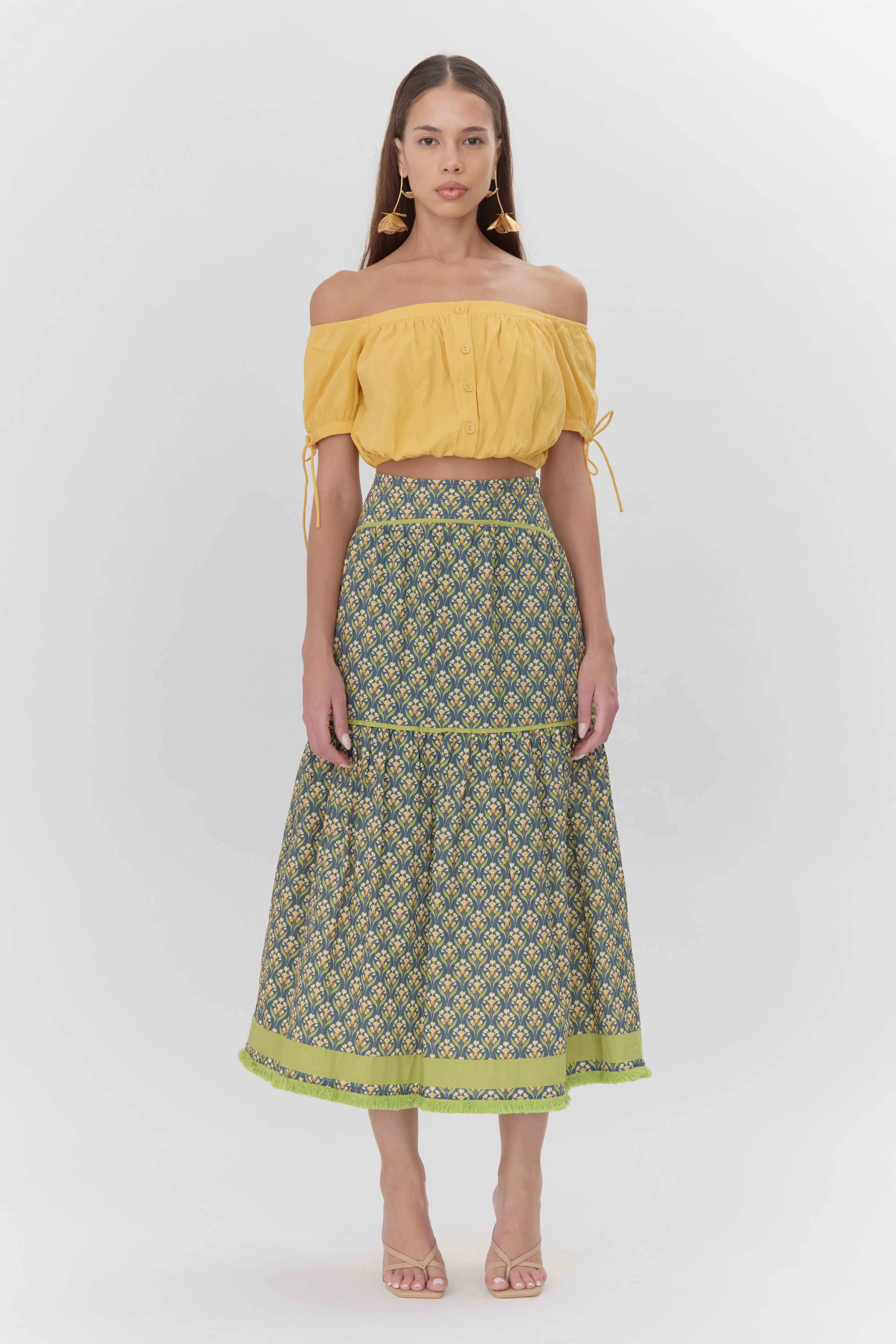 Elina Printed Tiered Midi Skirt - Image 3