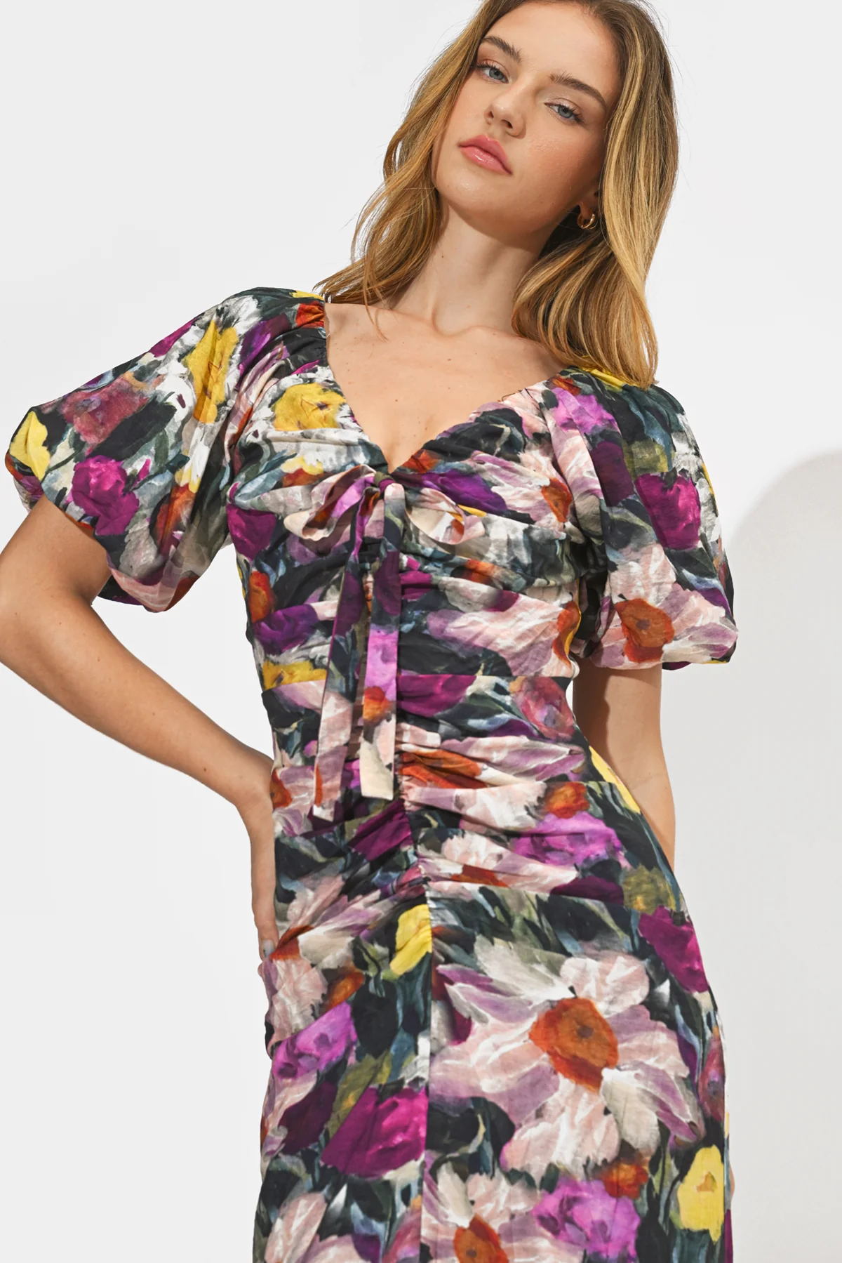 Elinda Ruched Front Midi Dress - Image 4