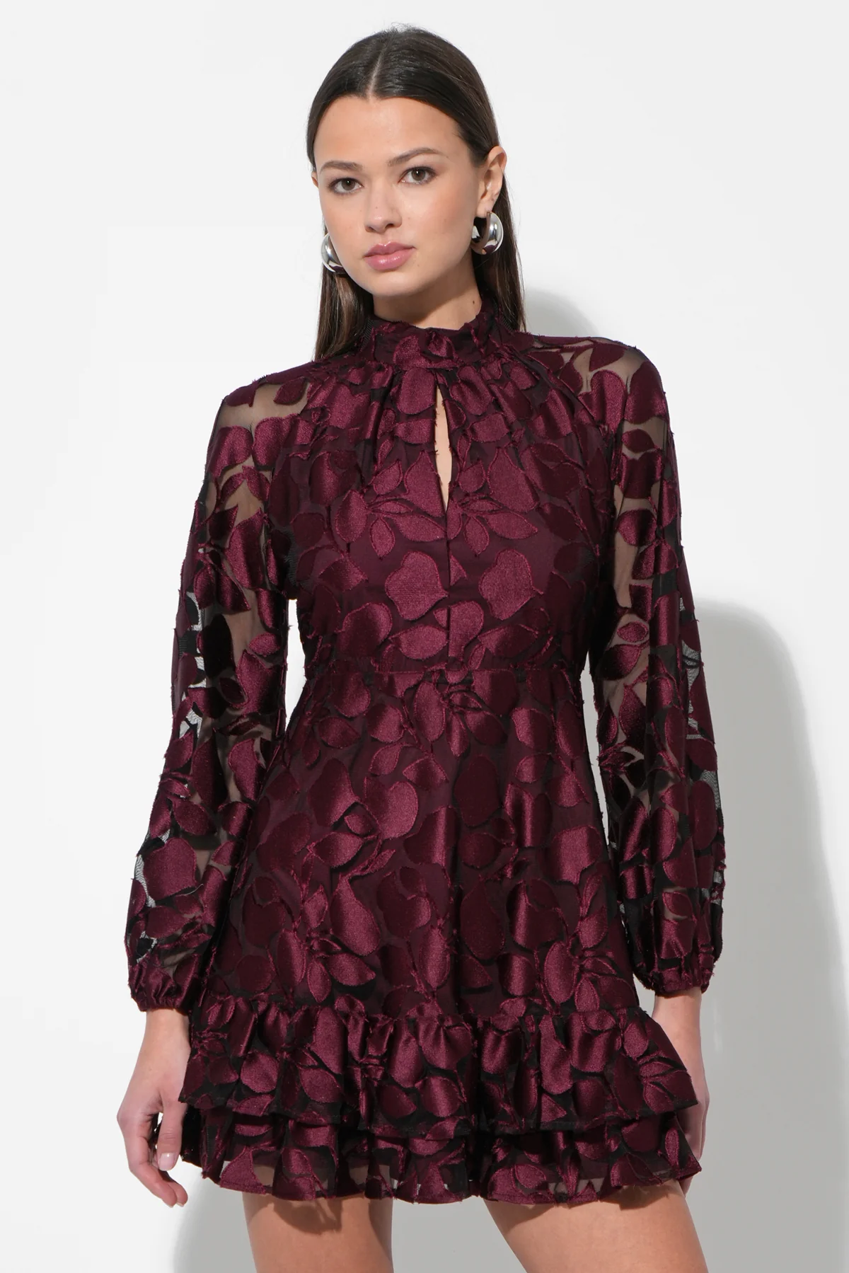 Elinor Velvet Burnout Mock Neck Fit and Flare Dress - Image 2