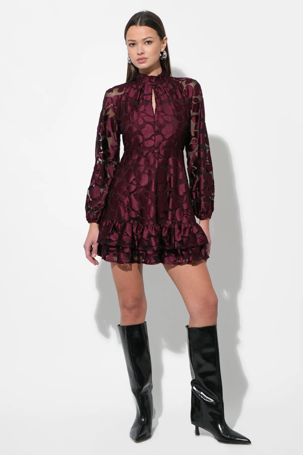 Elinor Velvet Burnout Mock Neck Fit and Flare Dress - Image 5