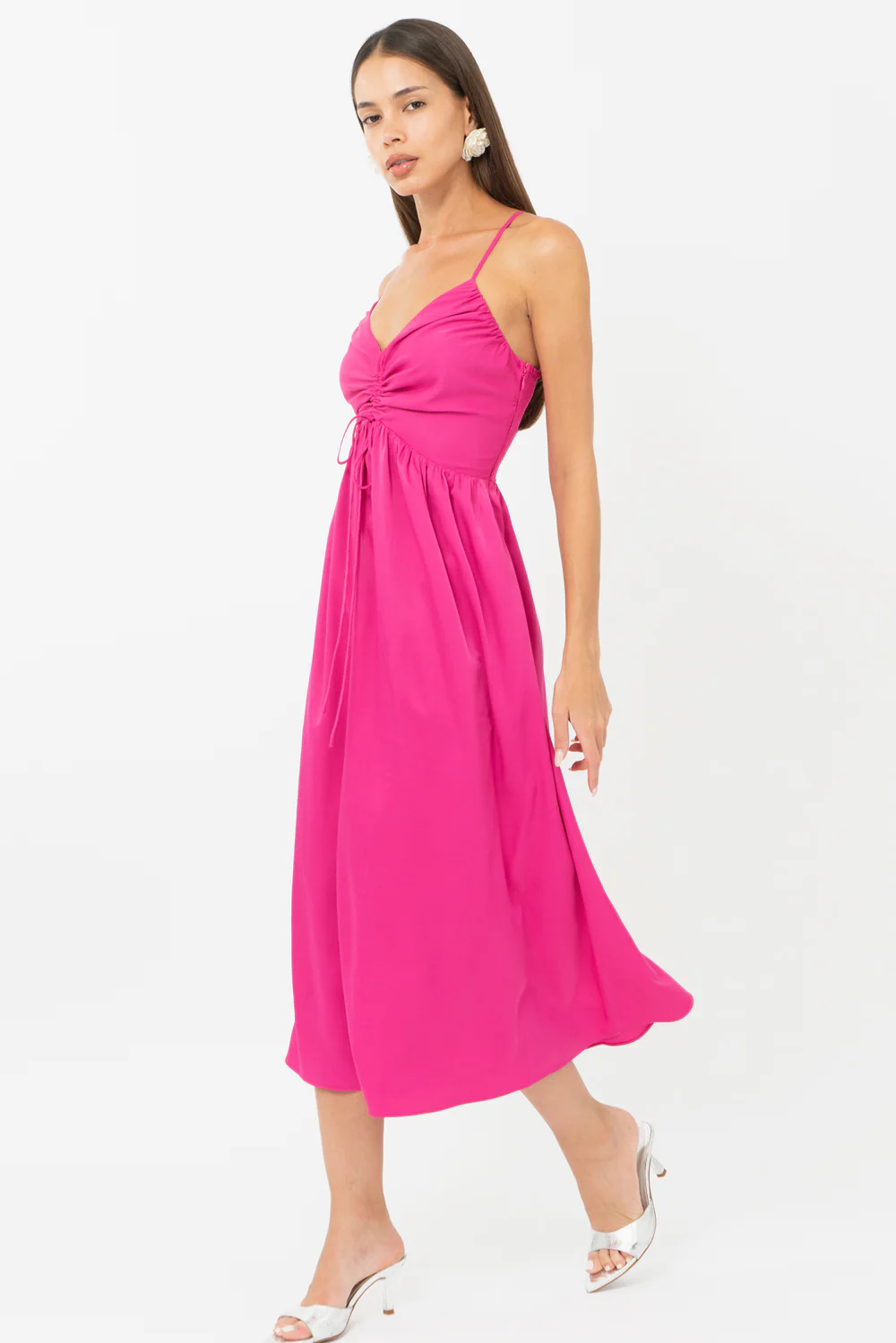 Elyse Ruched Criss Cross Midi Dress - Image 3