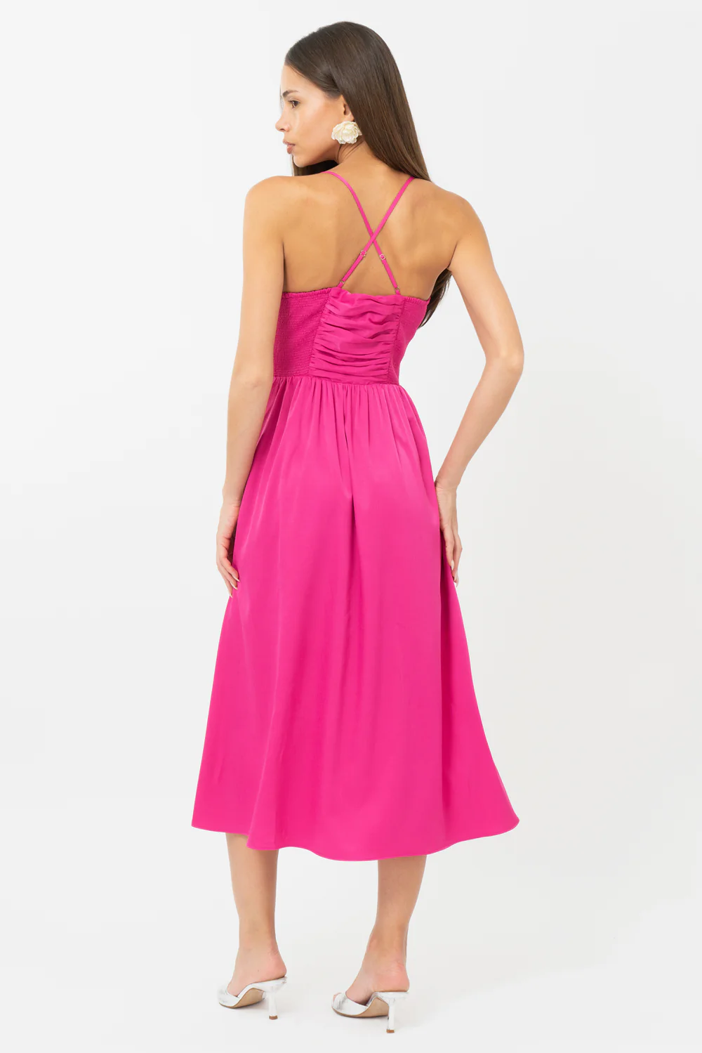 Elyse Ruched Criss Cross Midi Dress - Image 4