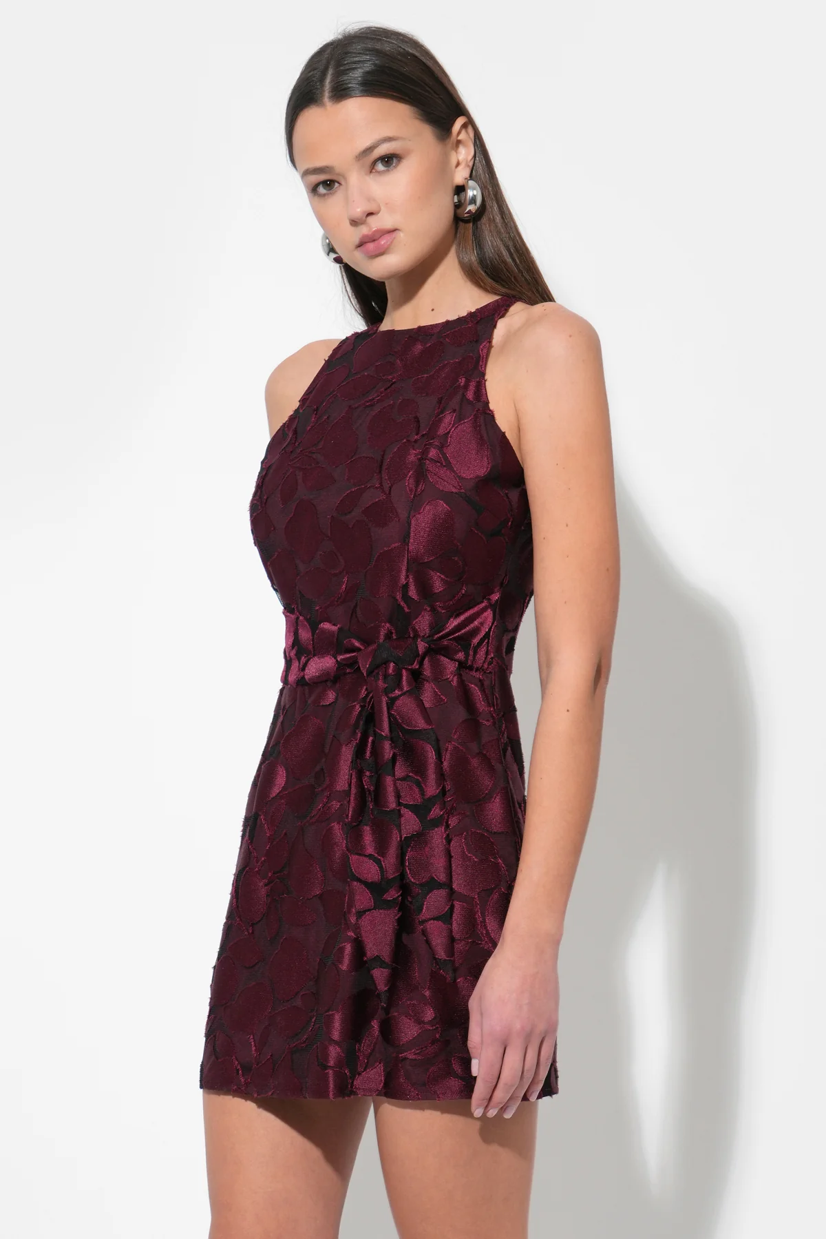 Falini Velvet Burnout Tie Front Mini Dress - Image 2