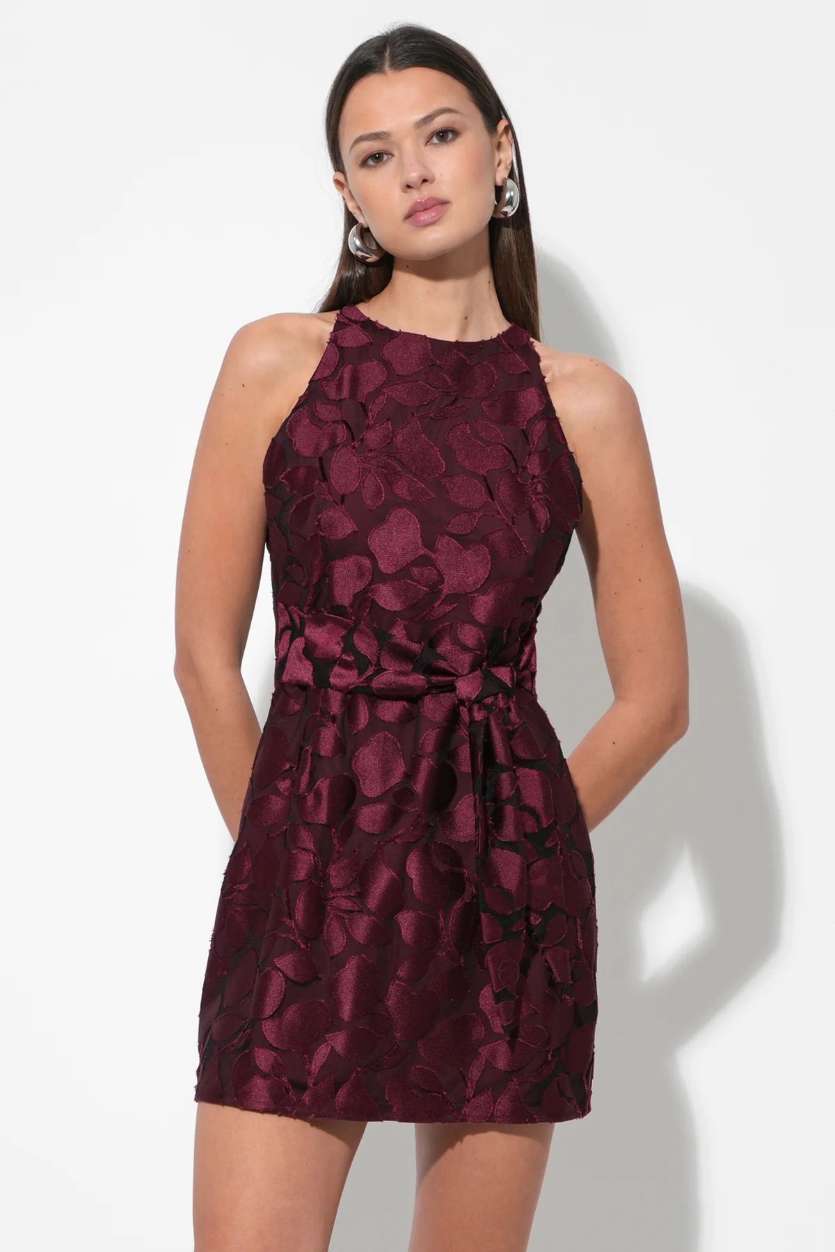Falini Velvet Burnout Tie Front Mini Dress - Image 3