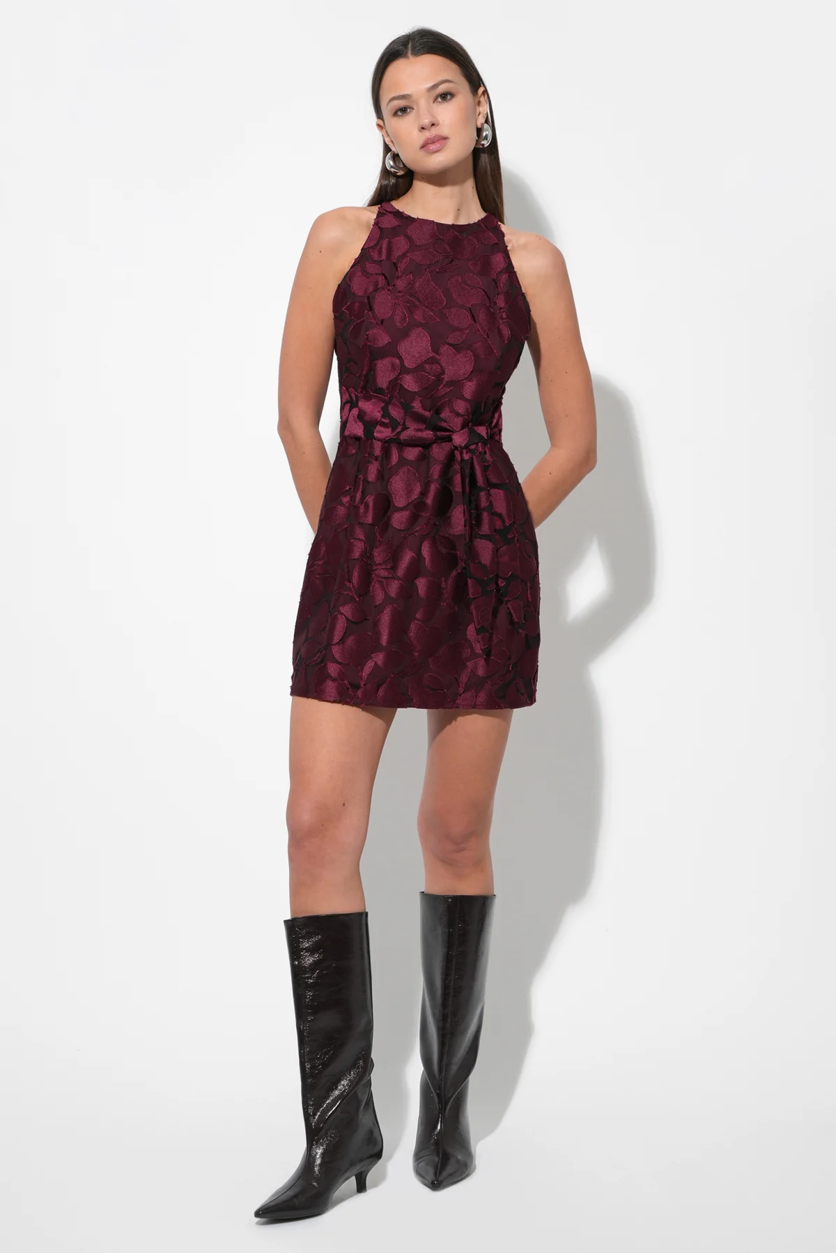 Falini Velvet Burnout Tie Front Mini Dress - Image 5