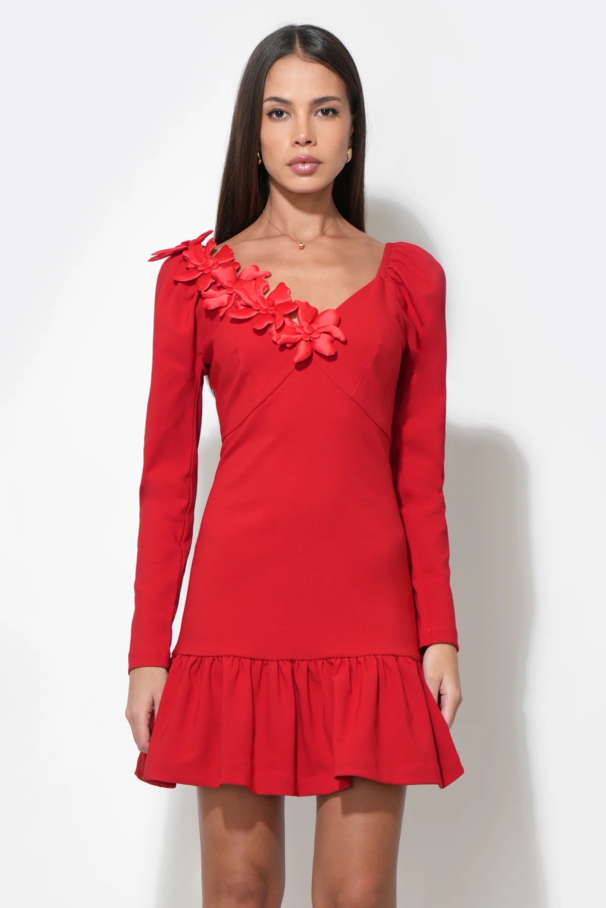 Gabriella 3D Flower Long Sleeve Mini Dress - Image 3