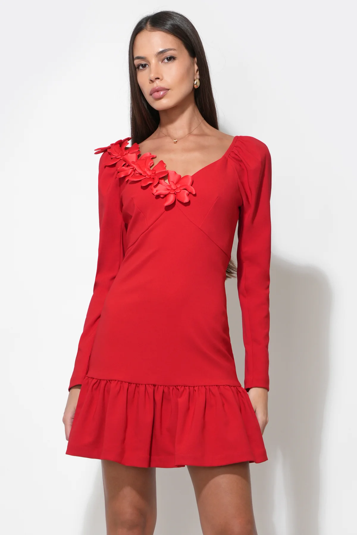Gabriella 3D Flower Long Sleeve Mini Dress - Image 4