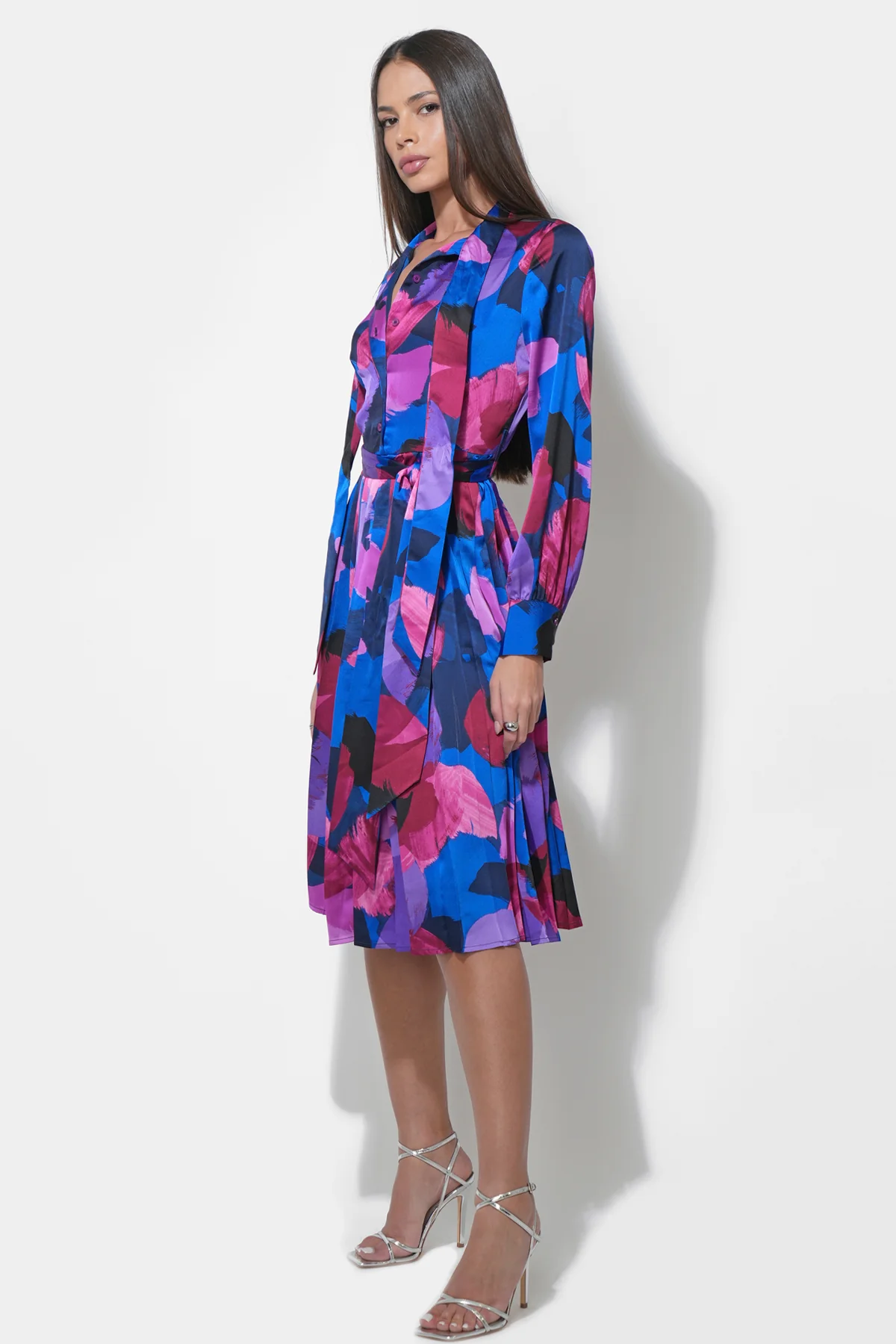 Guinevere Button Up Pleated Midi Dress - Image 3
