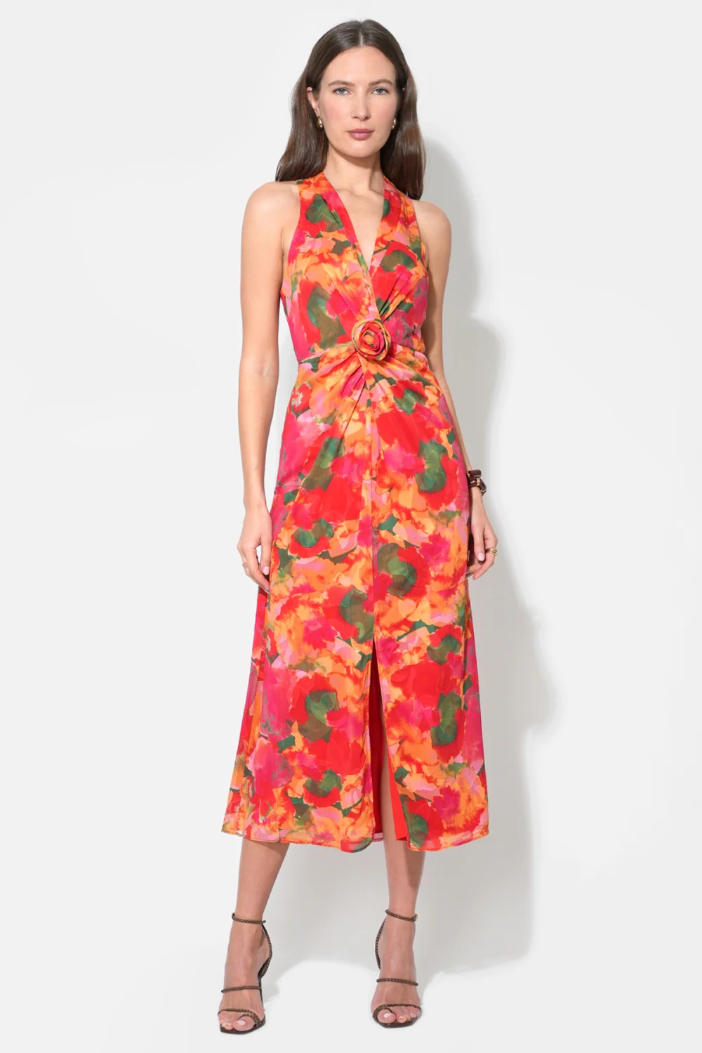 Hatrina Halter Midi Dress with Rosette