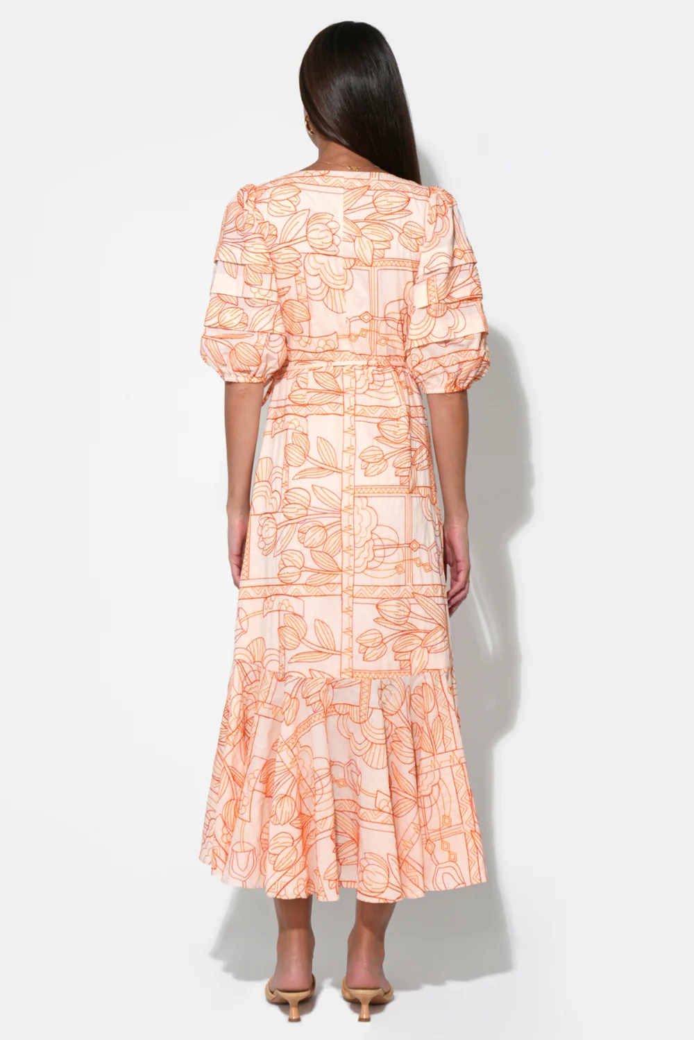 Haven Ruffle Embroidery Wrap Midi Dress - Image 2
