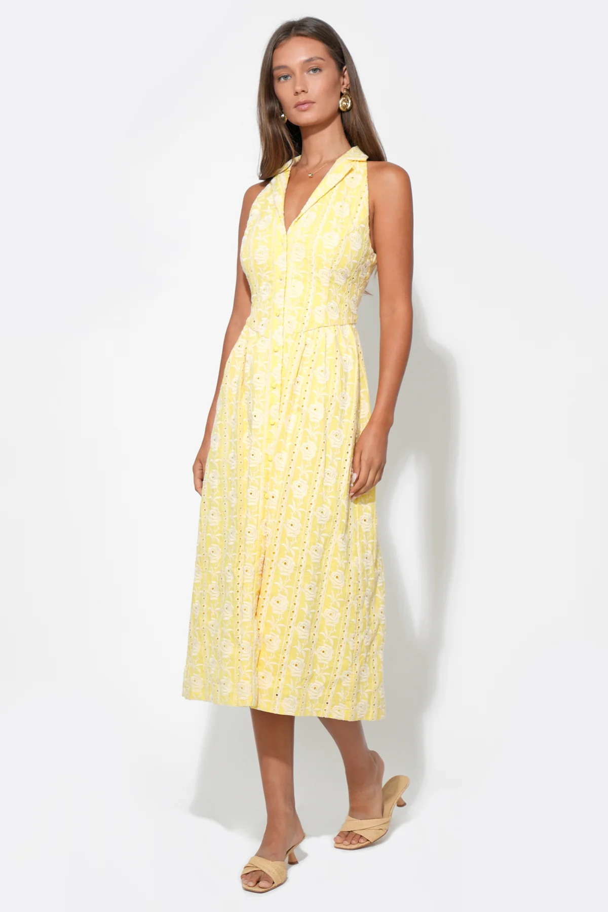 Hazel Halter Floral Embroidery Midi Dress - Image 3