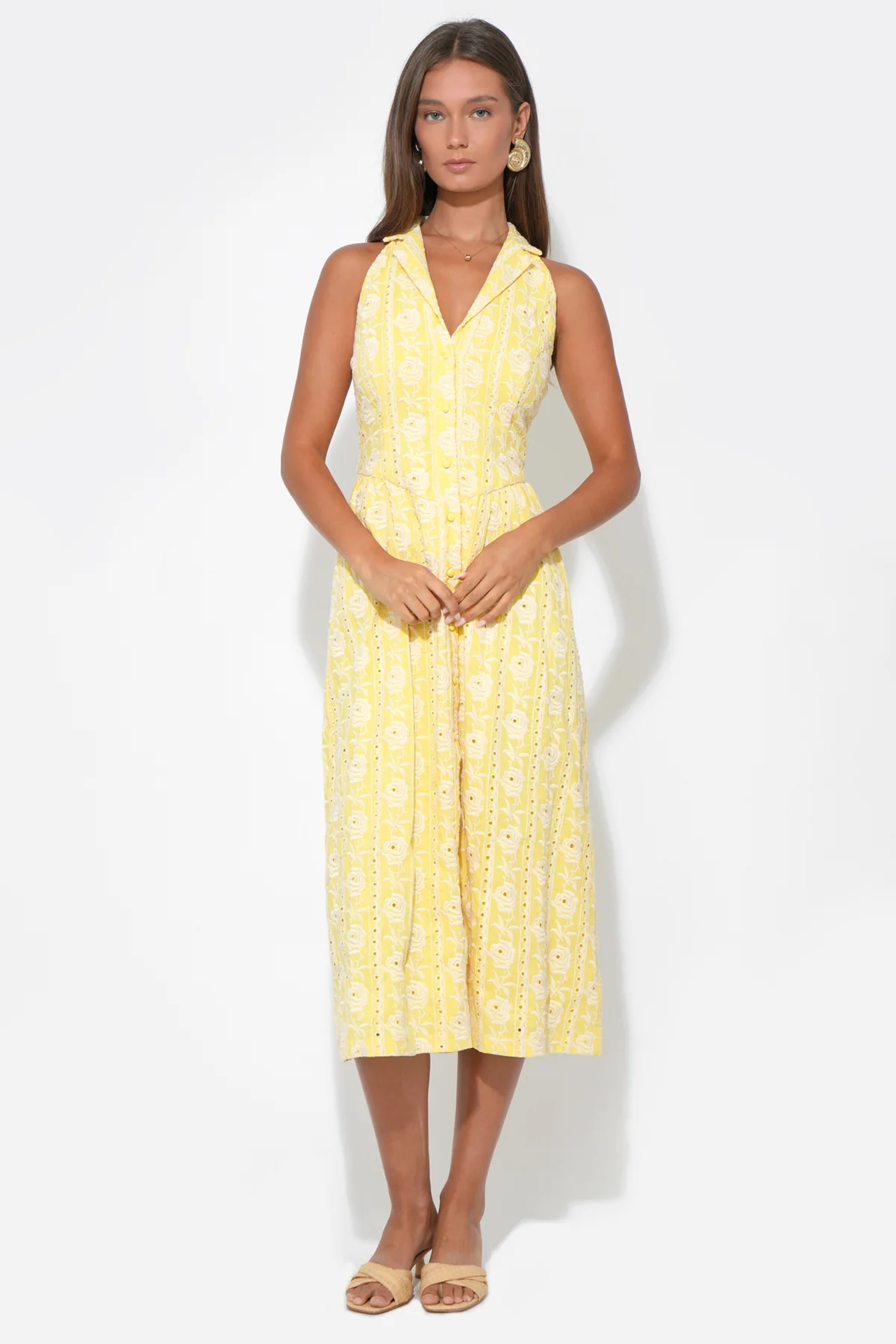 Hazel Halter Floral Embroidery Midi Dress - Image 4