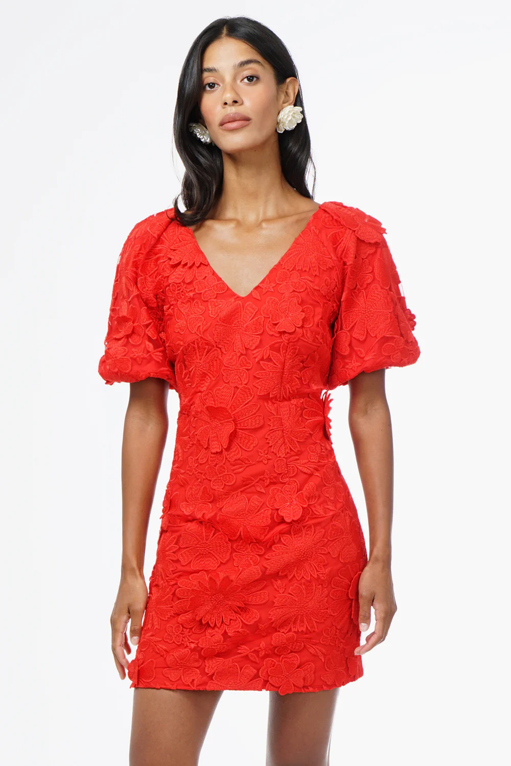 Hustina Puff Sleeve 3D Lace Mini Dress - Image 3