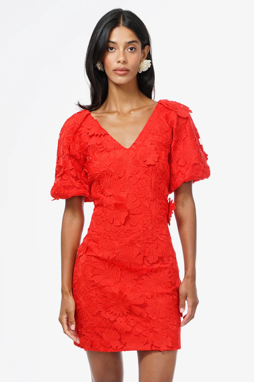 Hustina Puff Sleeve 3D Lace Mini Dress - Image 4