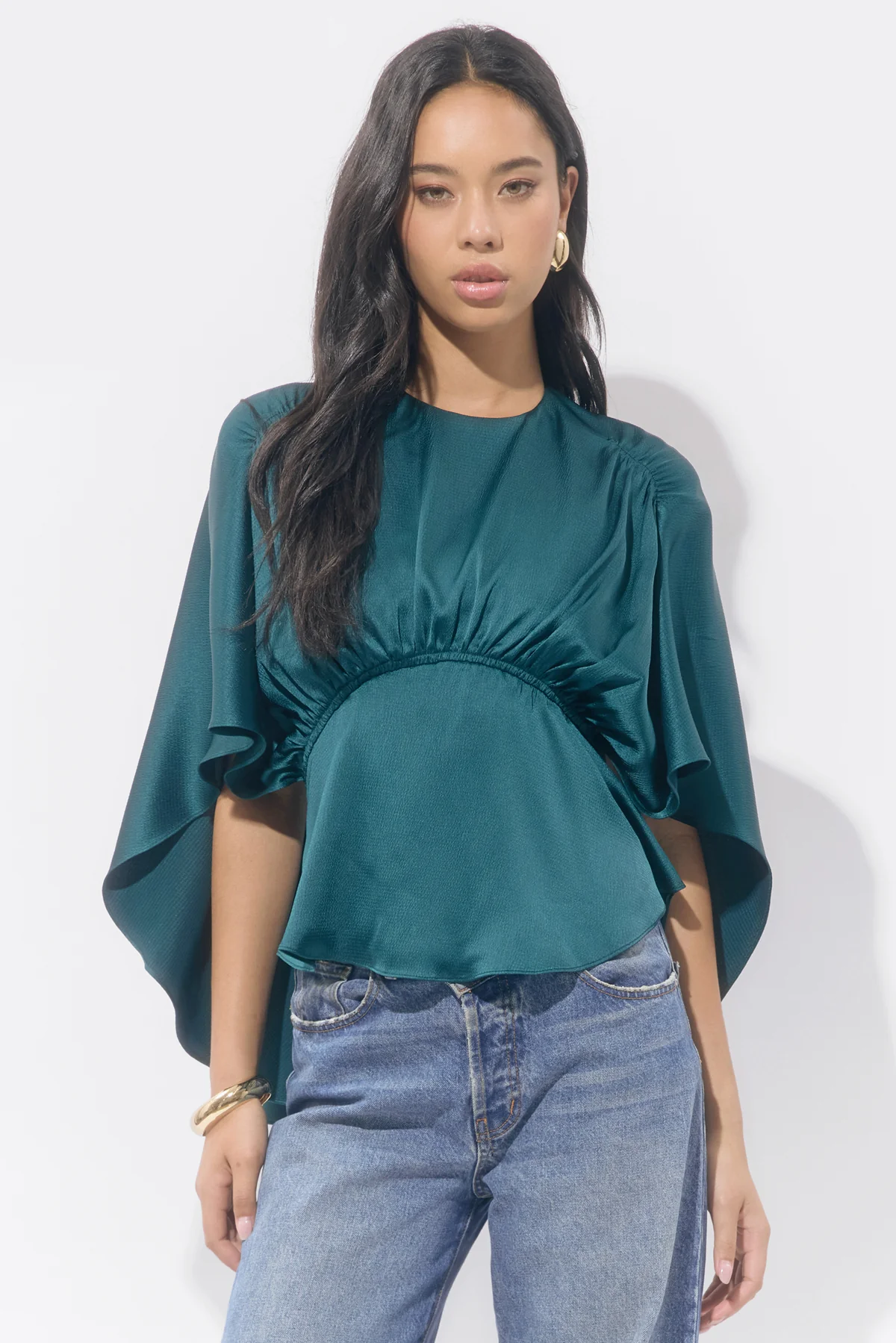 Jade Satin Cape Blouse