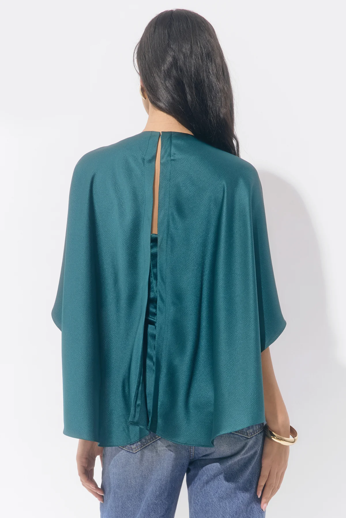 Jade Satin Cape Blouse - Image 2