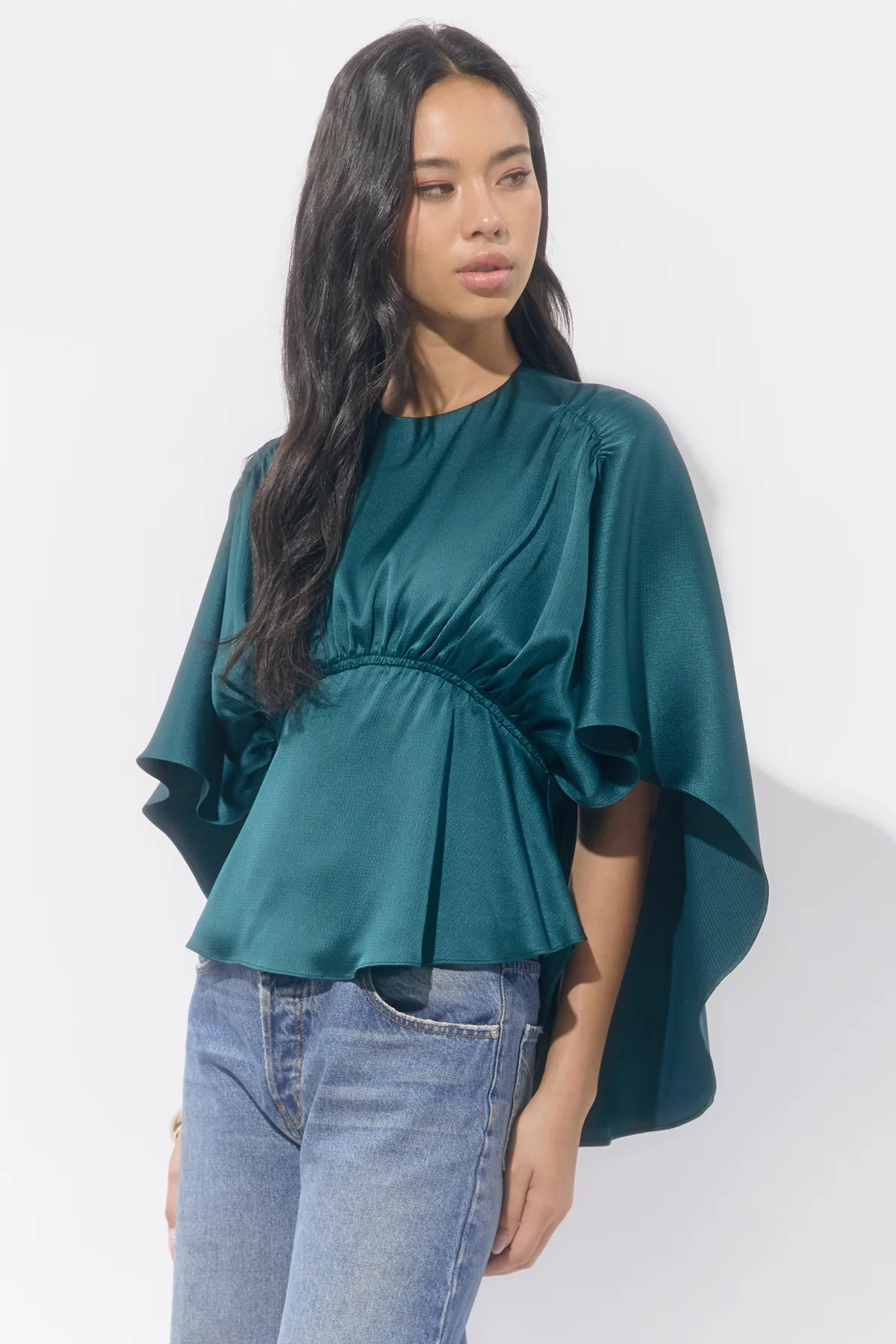 Jade Satin Cape Blouse - Image 3