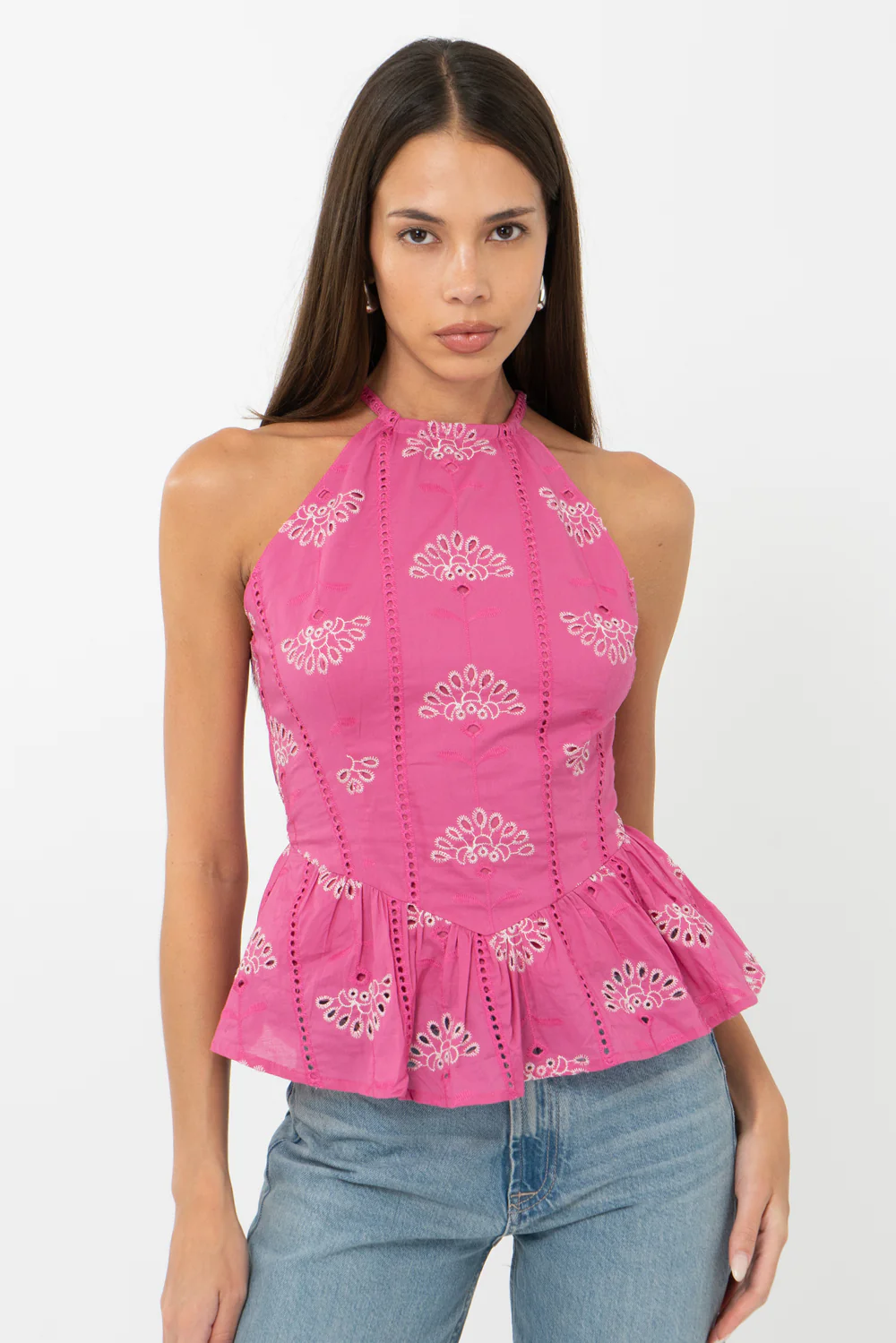 Jeanette Embroidered Eyelet Halter Top - Image 3