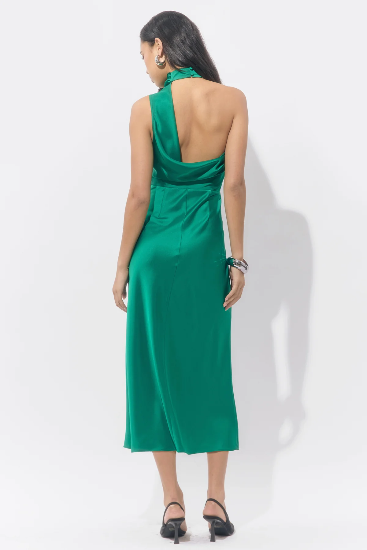 Jodie High Neck Satin Midi Dress - Image 2