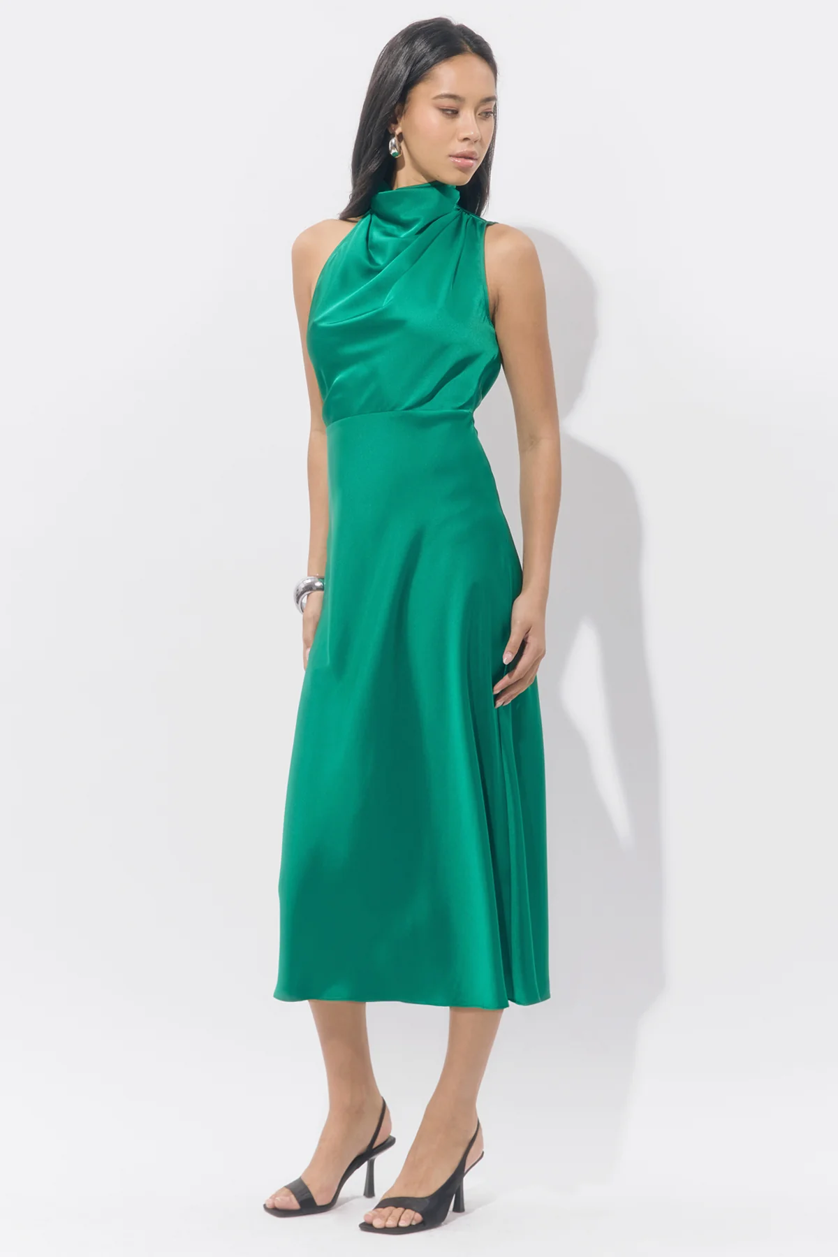 Jodie High Neck Satin Midi Dress - Image 3